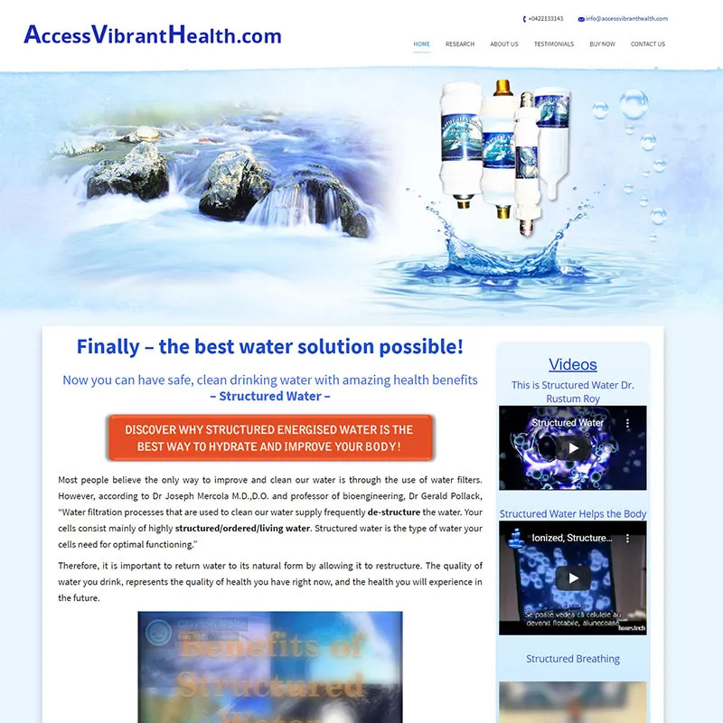 Home page of Access Vibrant Health indicating Social media marketing done by MWD for the business