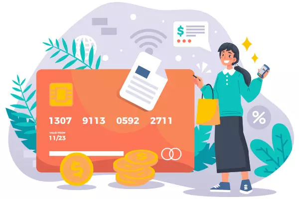 Graphics showing a person holding a phone and a credit card, representing ppc services in Mumbai provided by MWD